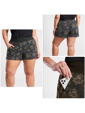 NWT Athleta Trekkie North Printed Shorts-Terra Firma Olive Size 24